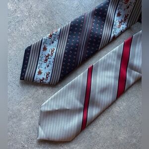 Vintage Ted Lapidus Paris Mens Tie Bundle Hunting Dog w Horses & Stripes